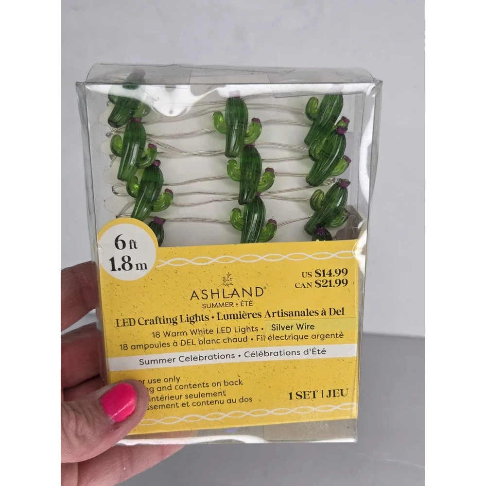 Ashland Summer LED Cactus Crafting Lights 6ft 18 Warm White LED Silver Wire NEW
